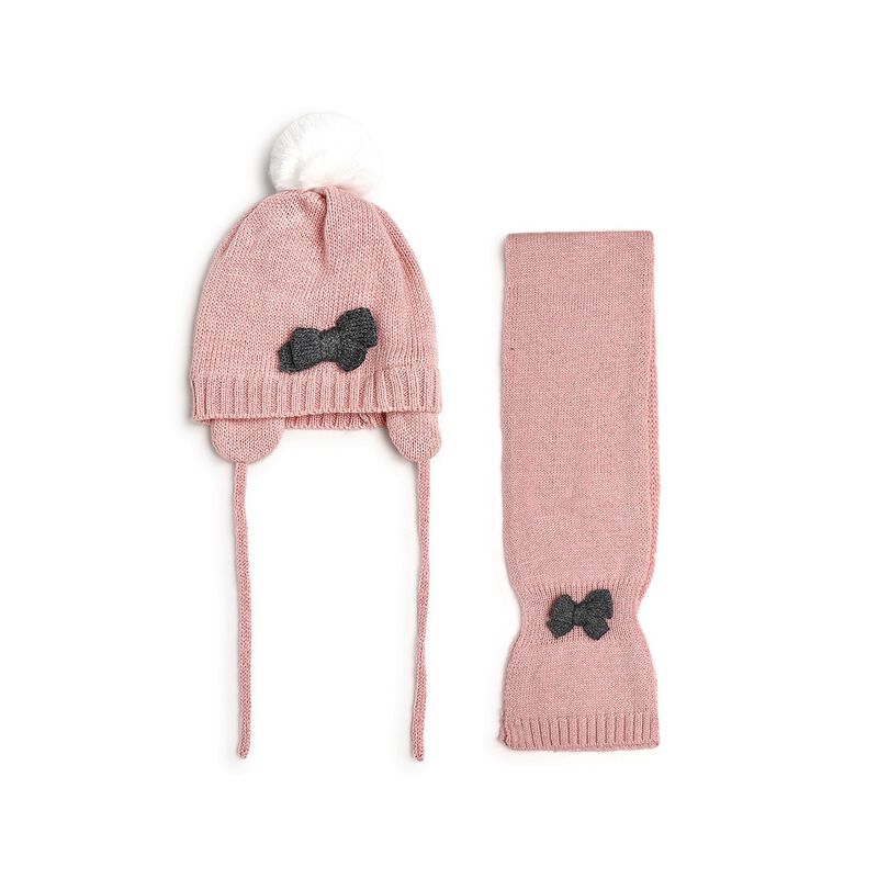 Girls Medium Pink Cap with Scarf image number null